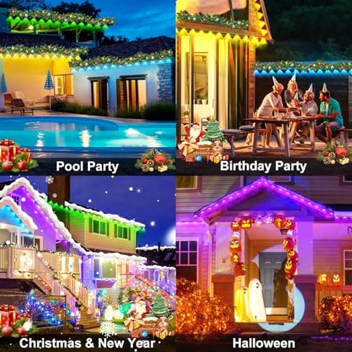 MUCCCUTE Permanent Outdoor Lights for Holidays Valentines 150ft RGB House Light w/App & Remote Control Smart Rainbow LED IP67 Waterproof for New Year Christmas Roof Eaves Garden Décor All Year Around - Thumbnail 5