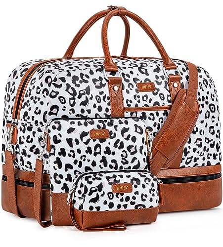 Weekender Bags for Women, 3PCS 21" Large Travel Duffle Carry on with Crossbody Bag & Toiletry Bag, Water-Resistant Shoe Compartment, Trolley Sleeve, for Business Weekend Overnight Trips - Image 1