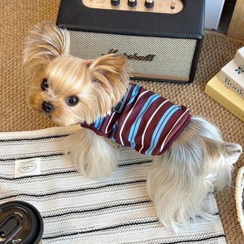 Jialinifery Soft Striped Dog Shirt, Cozy Warm pet Vest for Small Medium Dogs, Classic Puppy cat Clothes for Indoor Outdoor Outfits - Thumbnail 5