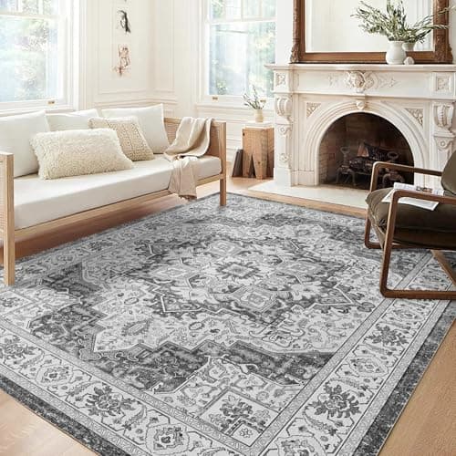 Washable Area Rugs, Bohemian Large Carpet for Living Room Bedroom,8'x 10' Grey - Image 1