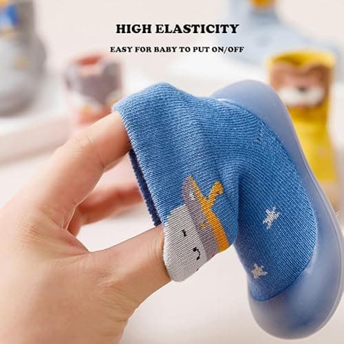 HOVELL 2 Pairs Baby Sock Shoes for Baby Boys Toddler Non Slip Walking Shoes Soft Rubber Sole Infant Floor Slip on Slipper Sneakers (Blue Cartoon,2-3Y) - Thumbnail 4