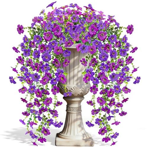 Der Rose Artificial Hanging Flowers for Outdoors UV Resistant Fake Hanging Plants for Spring Decoration, Realistic Silk Flowers with Trailing Vines for Porch Patio Balcony Fence Garden Decor - Image 1