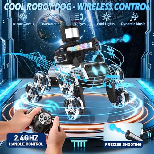Godboat Robot Dog - Smart Toys for Kids with Music & LED Eyes, 2.4GHZ RC Car, 8-Wheel Stunt, 9+ Lifelike Actions and Water-Shooting, Age 3 4 5 6 7 8 Year Old Boys Girls Christmas & Birthday Gifts 2026 - Thumbnail 3