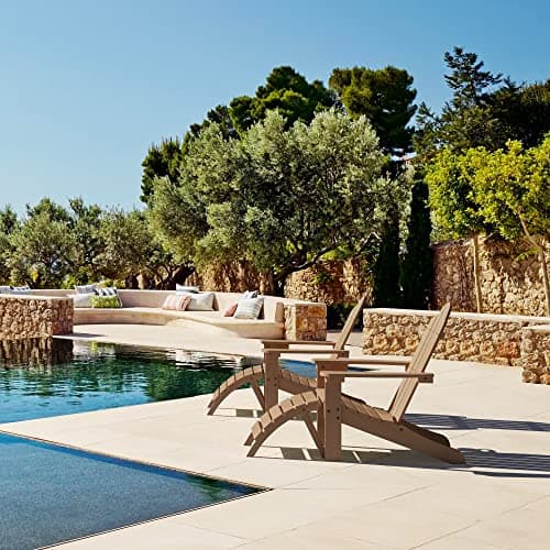 LUE BONA HDPS Adirondack Chairs Set of 2, Fire Pit, Patio, Garden, Pool, Deck, Porch, Hotel, Resort, Hidden Cup Holder, 350LBS, Brown - Thumbnail 2