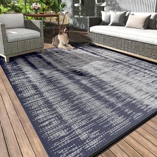 MontVoo Outdoor Rug Waterproof 6x9 ft Outdoor Carpet Patio Rug Mat Reversible RV Camping Rug Plastic Straw Outside Rug for Balcony Porch Deck Picnic Beach Modern Navy - Image 1
