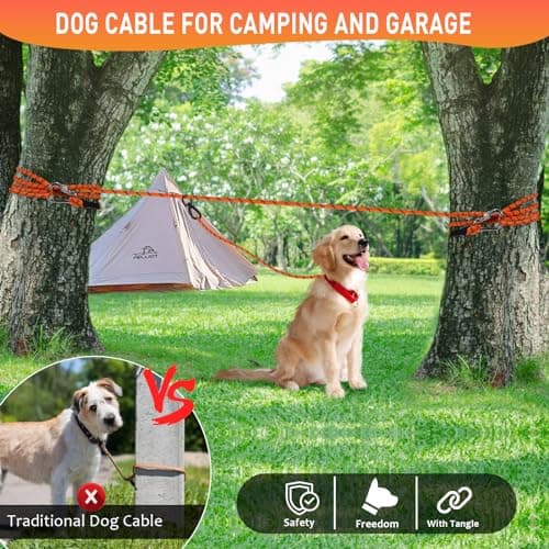 Dog Tie Out Cable for Camping 50ft, Dog Runner for Yard Hold up to 350lbs, Portable Dog Camping Essentials for Outside - Thumbnail 2