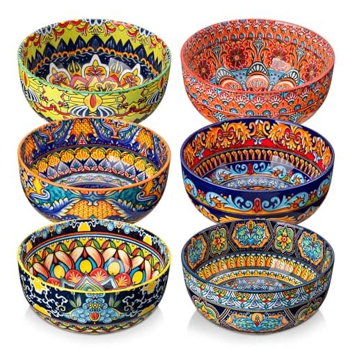 vancasso Cereal Bowls Set of 6, Porcelain Bowls for Eating, 28 oz Colorful Soup Bowls, Bohemian Ceramic Bowls for Salad, Fruit, Pasta, Microwave & Dishwasher Safe Bowls Set - Image 1