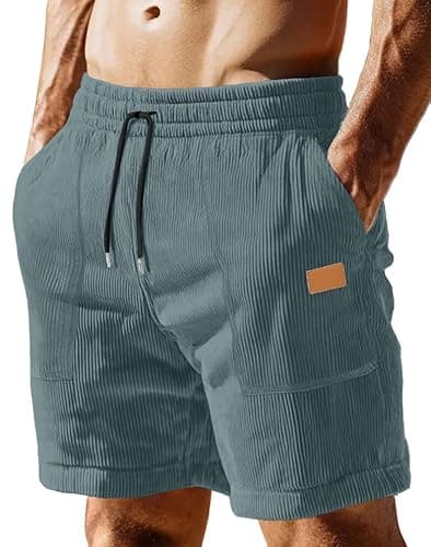 Sailwind Shorts for Men Corduroy Casual Elastic Waist Drawstring Lightweight Quick Dry Cool Shorts with Letter Patched Detail Blue Green - Image 1