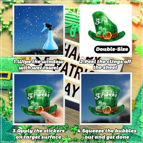 99 PCS St. Patrick’s Day Window Clings – Shamrock Window Stickers for Glass,Double Sided Reusable Static Clings for St. Patrick's Day Decorations,Shamrock Clover Window Decals,No Glue Needed(9 Sheets) - Thumbnail 6