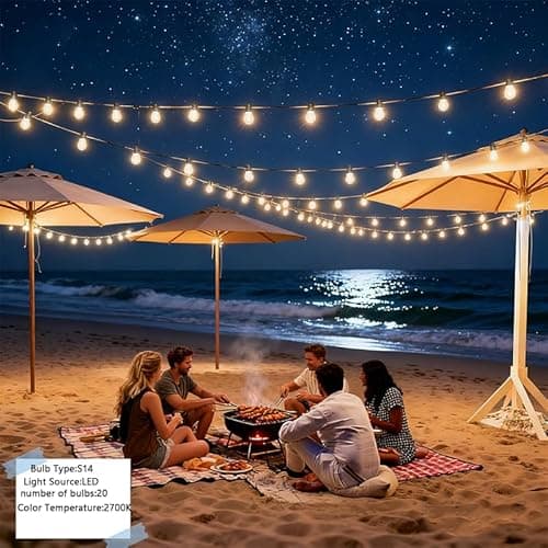 AurNyvaMay Outdoor String Lights with 20 Shatterproof Patio Deals S14 Vintage Edison Bulbs,2700K Dimmable Outdoor Lights,IP65 Waterproof LED String Lights for Outside, Patio Lights - Thumbnail 2