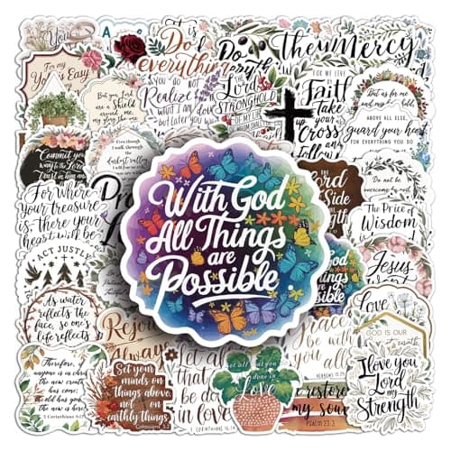 50Pcs Bible Verse Stickers for Water Bottles, Christian Sticker, Waterproof, Fade-Resistant, Faith Stickers for Women, Journaling, Kids,Men - Image 1