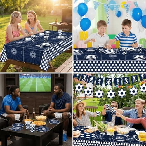 Soccer Plates and Napkins, 171-Count Disposable Soccer Party Supplies Kit with Cups, Cutlery, Banner, Tablecloth | Blue Soccer Theme Birthday Party Decorations, Serves 24 - Thumbnail 5