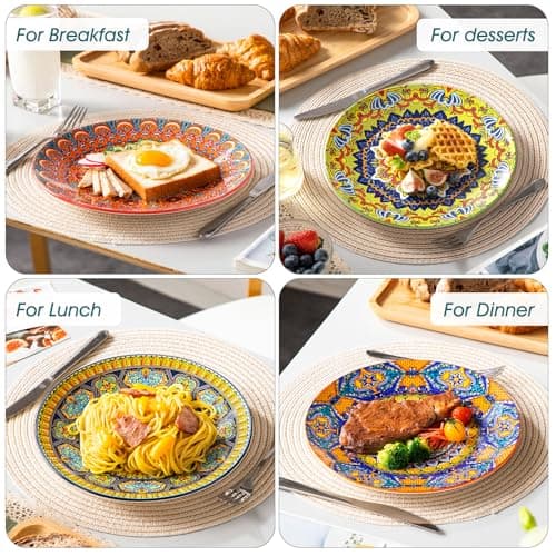vancasso Bohemian Dinner Plates Set of 6, 10.5 Inch Ceramic Kitchen Plates for Dinner, Colorful Printed Dishes for Dining, Microwave & Dishwasher Safe Plate Set, Series KRVI - Thumbnail 5