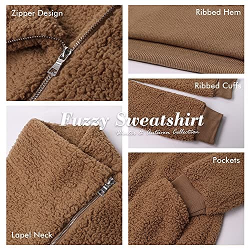 KIRUNDO Winter Clothing for Women Sherpa Pullover Fleece Zip Sweatshirt 2026 Fall Fashion Fuzzy Faux Shearling Warm Outwear(Large, Dark Grey) - Thumbnail 4