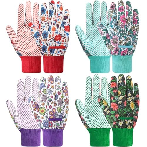 DOFOWORK Gardening Gloves - 4 Pair Garden Gloves for Women, Soft Womens Gardening Gloves Floral Cute Garden Gloves for Ladies Yard Garden Glove with PVC Dots - Image 1