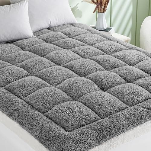 Cymula California King Mattress Topper, Sherpa Mattress Pad for Cal King Bed with 900GSM Down for Back Pain Extra Thick Mattress Cover Pillow Top with 8-21" Pockets, Grey - Image 1