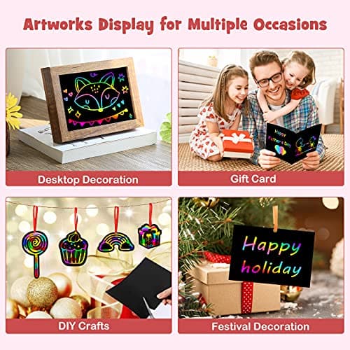 ZMLM Scratch Paper Art Set: 100Pcs Magic Art Craft Kid Easter Gifts Scratch Paper Supplies Toddler Preschool Learning Toys for Age 3 4 5 6 7 8 Girls Boys Birthday Activities Party Favors - Thumbnail 6