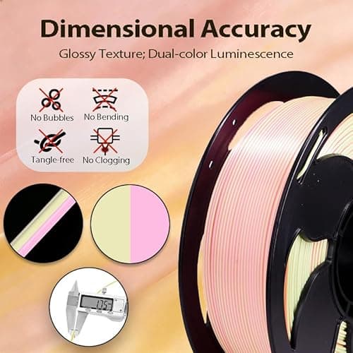 1.75mm PLA Filament Bi-Color Yellow Pink Glow in The Dark with Smooth Surface, Best with UV Lamps Luminous Dual Color 3D Printer Filament, 1kg (2.2lbs) Plastic Spool 3D Printing PLA Filament Rod - Thumbnail 3