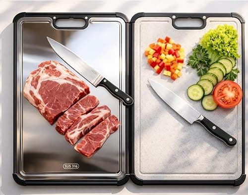 Premium 316 Stainless Steel Cutting Board for Kitchen– Double Sided,& BPA-Free Chopping Board with Food-Grade Steel &Eco-Friendly Wheat Straw PP,for Meat&Vegetables Healthy cutting boards non toxic - Image 1
