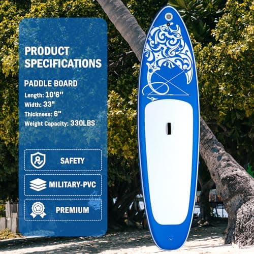 FEATH-R-LITE Inflatable Paddle Board Stand Up Paddleboards for Adults SUP with Premium Accessories Pump, Adjustable Paddle, Leash, Three Fins, Backpack (Dark Blue) - Thumbnail 2