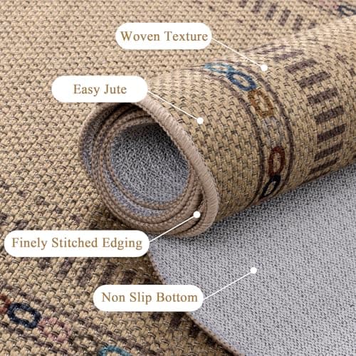 U'Artlines Hallway Runner Rug, 2'x6' Non Slip Washable Jute Kitchen Rug, Farmhouse Floor Carpet Runners for Kitchen, Entryway, Bathroom, Laundry Room, Indoor Home Decor (Colorful) - Thumbnail 2