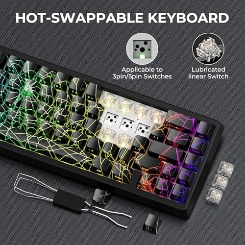HITIME x XVX M67 60% Percent Keyboard Wireless, QMK/VIA Black Spider Web Gaming Keyboard, Tri-Mode Thocky Creamy Mechanical Key Board, Hot Swappable Gasket Mount RGB IMD Tech for Win/Mac - Thumbnail 6