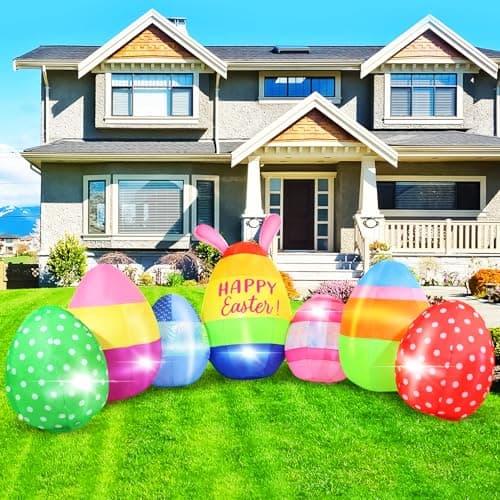GIFTFIND Vibrant Easter Eggs Inflatables 10FT Long, Seven Eggs Inflatable Outdoor Decorations Built in LED Lights, Fun Lighted Eggs Easter Blow Ups for Yard Patio Garden Lawn Celebration Decor - Image 1