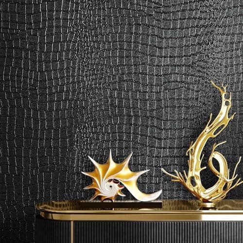 Black Crocodile Wallpaper Peel and Stick - Embossed Black Textured Contact Paper for Cabinet Bedroom Removable Self Adhesive Waterproof Vinyl Wrap Renter Friendly Wall Gift Paper 15.7" X 393.7" - Image 1