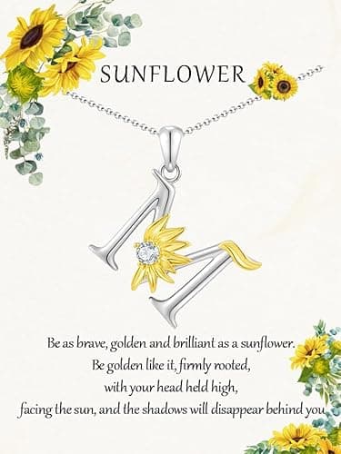 MURNA KARE Sunflower Necklaces for Women Sunflower Jewelry Gifts for Women Statement Jewelry Gifts Silver Initial M Necklaces - Image 1