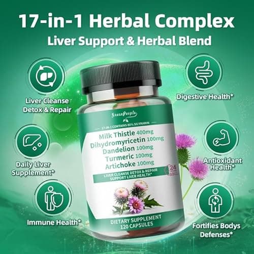 GREENPEOPLE Lymph-Liver Cleanse Detox & Repair - Strength Milk Thistle 30X Extract - Standardized and Concentrated 80% Silymarin w/Vitamin,95% curcuminoids & 17+Liver Health Nutrients Vegan 120CT - Thumbnail 2