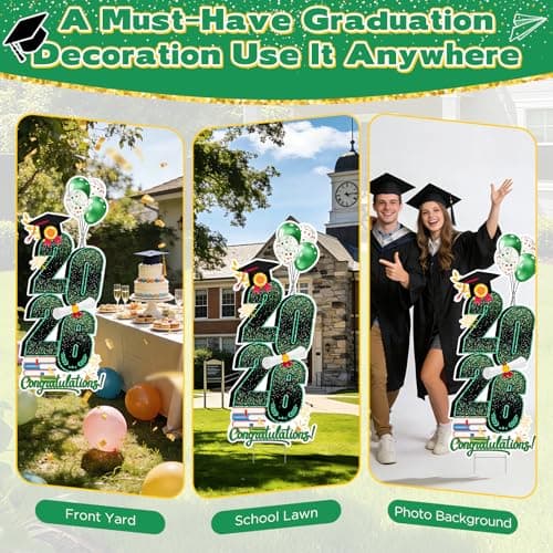 2026 Graduation Decorations Yard Sign, 3.5 FT Tall Class of 2026 Congrats Grad Yard Sign with Stakes for Outdoor Indoor Graduation Party Garden Lawn Decoration Supplies(Green) - Thumbnail 6