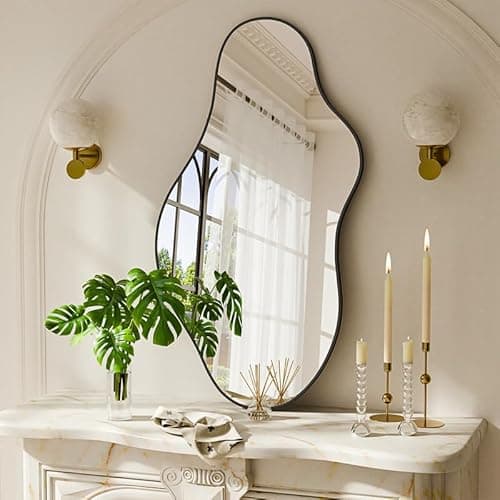 potijo Irregular Wall Mirror 20×36 Inch Wall Mirrors Decorative Black Modern Asymmetrical Abstract Mirror for Bathroom Bedroom Living Room Entryway Hallway - Thumbnail 2
