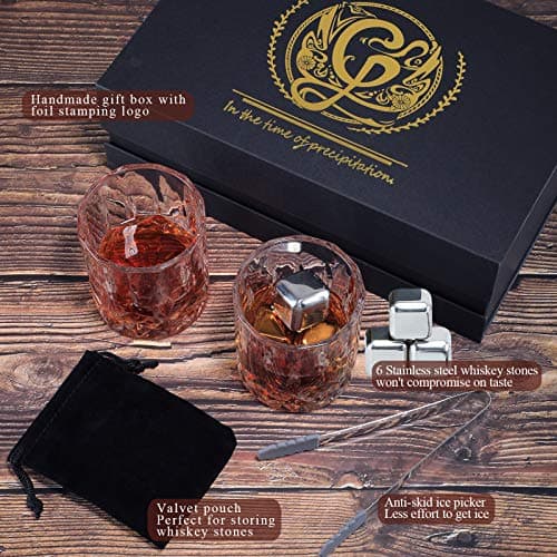 Old Fashioned Whiskey Glasses with Luxury Box - Set of 2 Whiskey Glass with Stones Whiskey for Men - Thumbnail 4