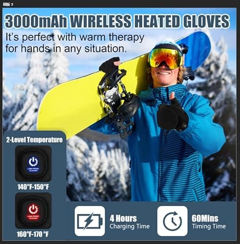 Heated Gloves for Men Women, Rechargeable Full & Half Hands Electric Gloves Heated Fingerless Touchscreen Gloves Heated Winter Hand Warmer for Work Cycling Skiing Outdoor Snow (Large) - Thumbnail 4