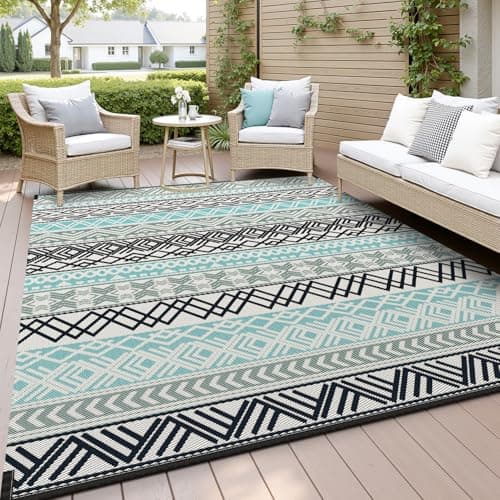 MontVoo Outdoor Rug Carpet Waterproof-Patio Rug Mat 6x9 Reversible RV Outdoor Camping Rugs Picnic Beach Mats Plastic Straw Outside Rugs for Balcony Porch Pool Deck Boho Patio Decor - Image 1