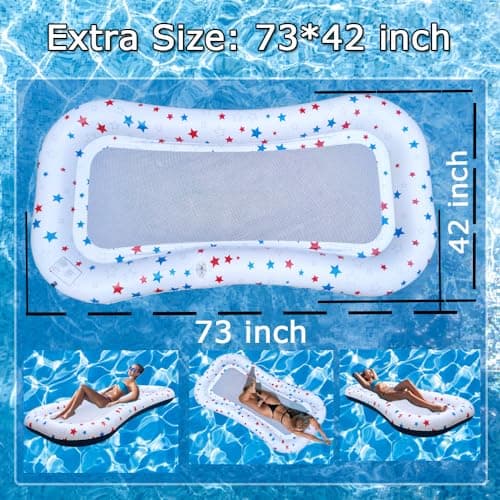 POORAFTERS 2 Pack White Ultra-Comfort Cooling Pool Float Lounge Extra-Large Fabric-Covered Inflatable Raft with Cup Holder Floating Lounger for Adults Beach Pool Lake Summer Relaxation Essential - Thumbnail 3