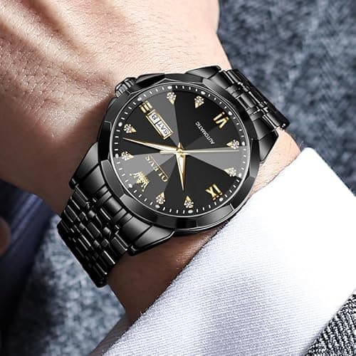 OLEVS Watch Men Fashion Luxury Black Large Mechanical Watches for Men Classic Stainless Steel Waterproof Mens Watch Classic Dress Automatic Day Date Self Winding Men's Watches Relojes para Hombres - Thumbnail 3