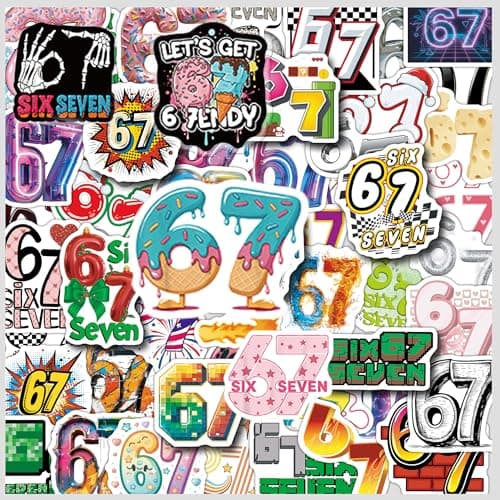 100Pcs Six Seven Stickers Pack Waterproof Vinyl Decals 67 Stickers for Laptop Skateboard Phone Guitar Travel Case Bike, Cartoon Style for Teenagers and Adults (c) - Image 1