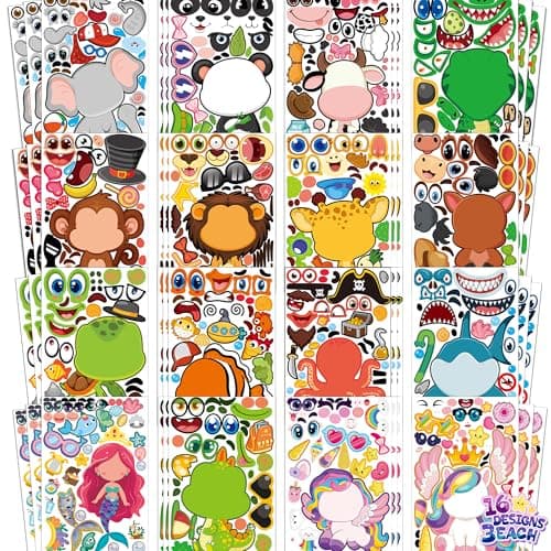 Stickers for Kids - 48 Sheets Make a Face Animal Stickers Crafts Goodie Bags Stuffers Party Favors Activities Gifts for Easter Kids Toddler Grandkids Birthday School Classroom Supplies Age 4-8 - Image 1