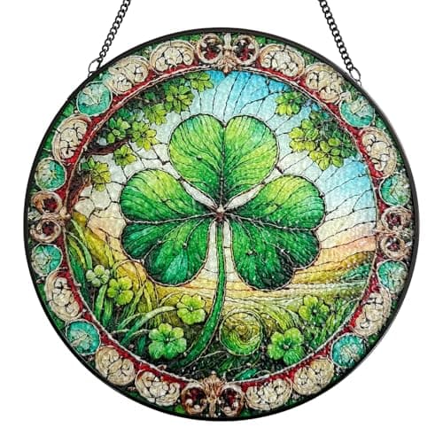 Stained Glass Window Hanging, Shamrock Suncatcher Decor, Clover Wall Art Ornament Decorations for Home Bedroom Garden Farmhouse, Birthday Housewarming Gift for Women Mom, 7.8 Inch - Image 1