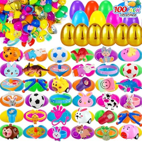 100 PCS Prefilled Easter Eggs with Toys Inside, Easter Egg Fillers, Easter Eggs Filled, Easter Basket Stuffers Party Favors Easter Egg Hunt Classroom Prize Supplies Easters Gifts for Kids Boys Girls - Image 1