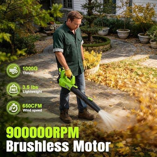 Leaf Blower Cordless,Electric Leaf Blower with 2 4.0Ah Battery Powered and Fast Charger, Lightweight Cordless Blowers for Spring Lawn Care and Dust,6 Speed Control - Thumbnail 2