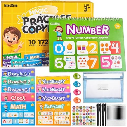 MarcZero Magic Grooved Writing Practice Books for Kids Ages 3-8, 10 Books Reusable Handwriting Tracing Books with Disappearing Ink Pen, Preschool Tracing Educational Learning Gifts - Image 1