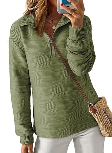 Dokotoo Womens Plus Size Half Zip Pullover Long Sleeve Shirts Sweatshirts Fall Loose Jackets Coat for Women Teen Girls Casual Trendy Knit Textured Tunic Tops Green XXLarge - Image 1