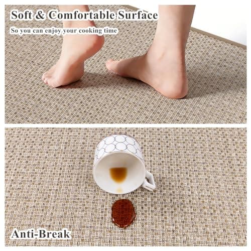 Ileading Durable Rubber Kitchen Rug and Mat,Soft Braided Cushioned Rugs for Kitchen Floor,Dirt-Resistant Doormat, Stain Resistant Standing Mats for Laundry,Front of Sink(Beige,23"x35.5") - Thumbnail 4