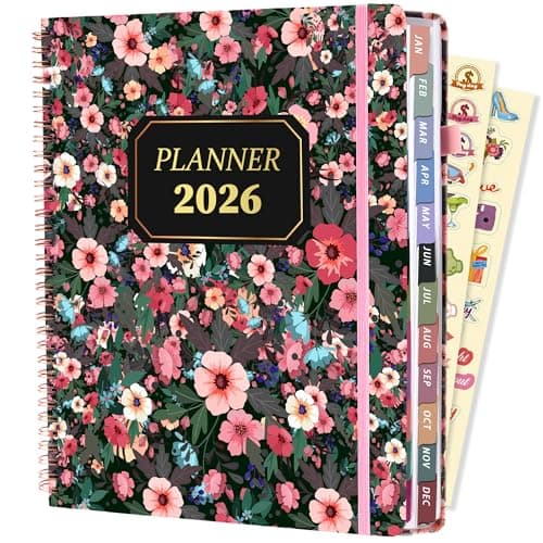 2026 Planner Weekly and Monthly Daily Hard Cover Calendar Planners 8.5 x 11 Jan 2026-Dec 2026 for Women with Stickers & Tabs Large Yearly Agenda for Mom Work Home- Floral - Image 1