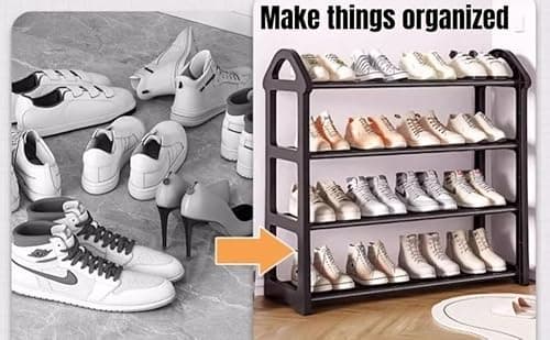 WUSUDUR 4-Tier Metal Shoe Rack Free Standing Storage Organizer for Entryway Closet Garage Dorm Small Spaces, Black - Thumbnail 4