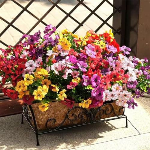 UJROQI Artificial Violet Flowers Outdoor UV Resistant, 16-Stem Multi Pack Faux Purple Blooms for Front Porch, Patio, Garden & Large Planters, Fade Resistant Silk Fake Flowers (16, Mix Colors) - Image 1