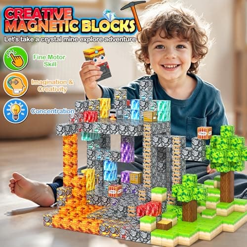 100PCS Magnetic Blocks Building Toys, STEM Learning Sensory Toys for Kids Age 3-5 4-8 5-7 8-12, Gem Cave Adventure Mine Magnet World Craft, Christmas Game Gift for for 3+ Years Old Boys Girls(0.8") - Thumbnail 6