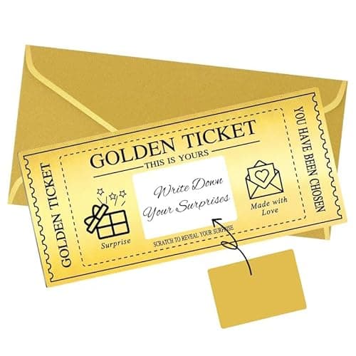 GEVOPREFRRED Golden Ticket with Envelopes, Scratch off Card Surprise Gift Reveal, Card as Perfect for Birthday Wedding Concert Ticket Cinema Voucher Raffle Gift - Image 1